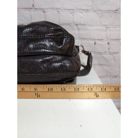 Kate Spade Brown Glossy Leather Shoulder Bag Fold Over Hobo Purse Crossbody - Picture 8 of 15